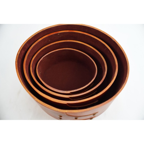 Nesting Shaker Boxes Set of 4 Brown Wood Oval Swallowtail Excellent